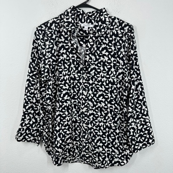Chico's Women's Black & White Print Long Sleeve Button Down Shirt Size 0.5 US 6 - Picture 1 of 7